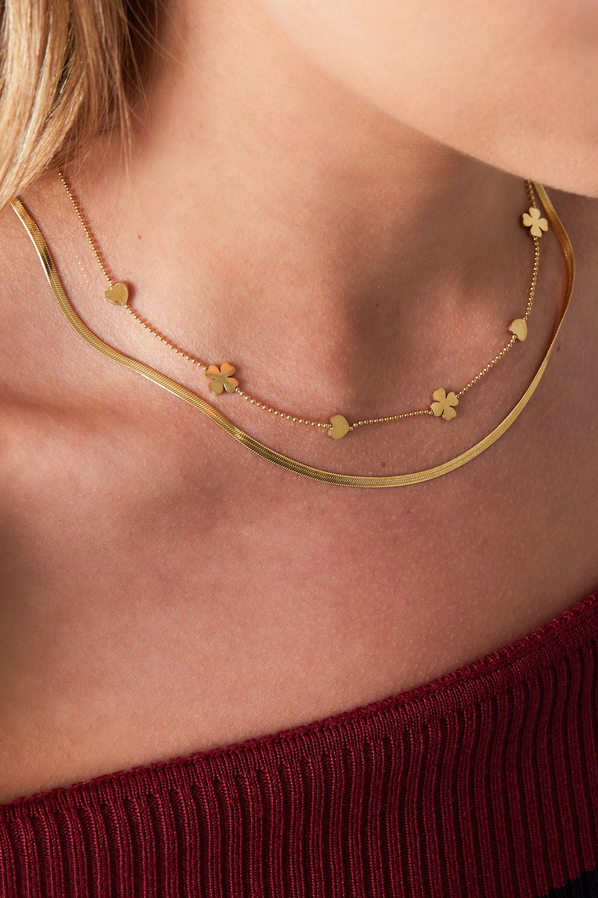 Dubbele ketting clover heart