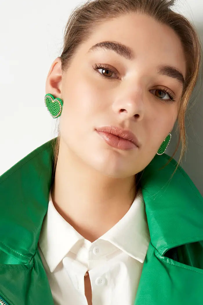 Beaded Heart Statement Earrings