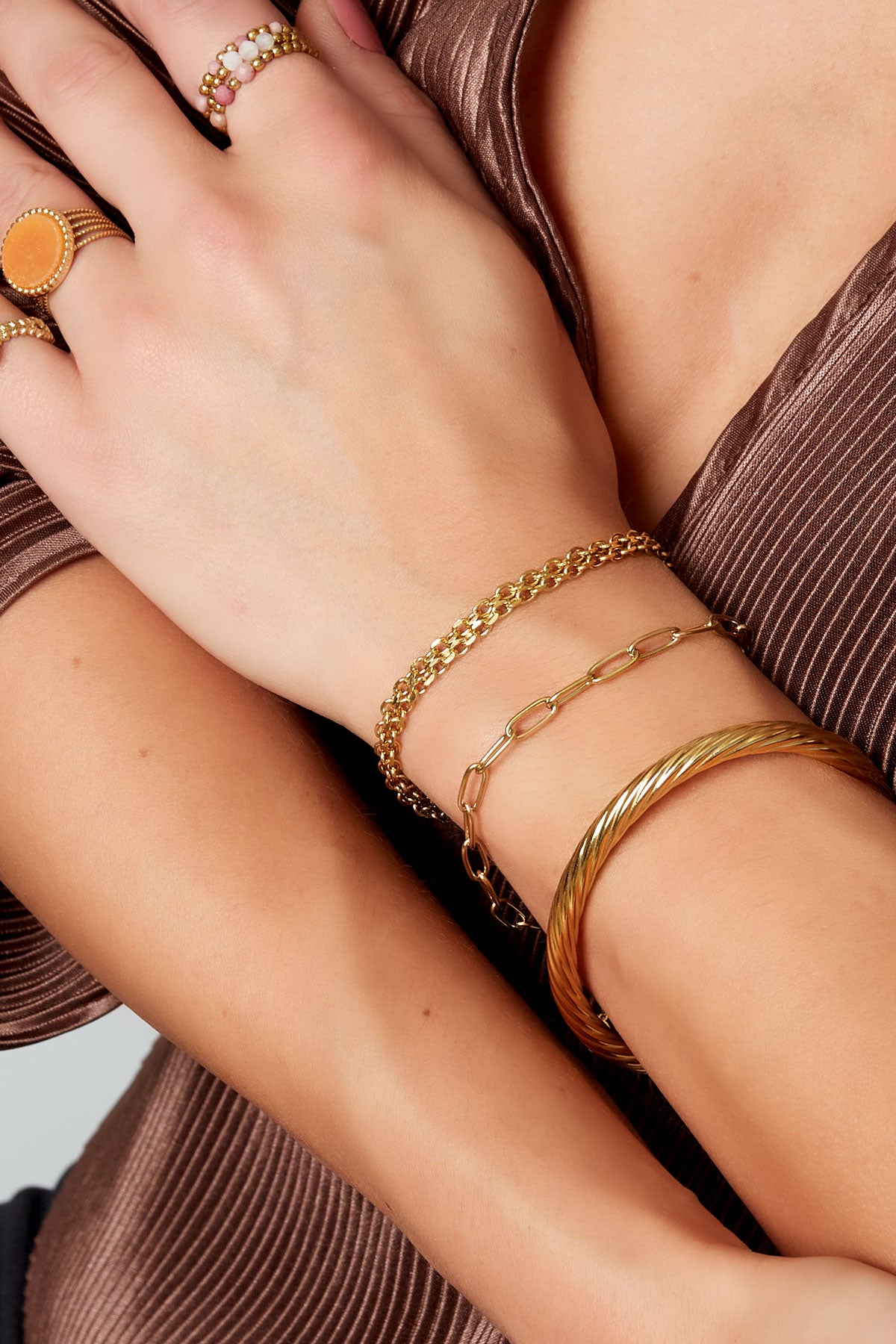 Schakelarmband basic Goud kleur Stainless Steel