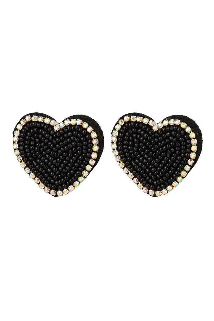 Beaded Heart Statement Earrings