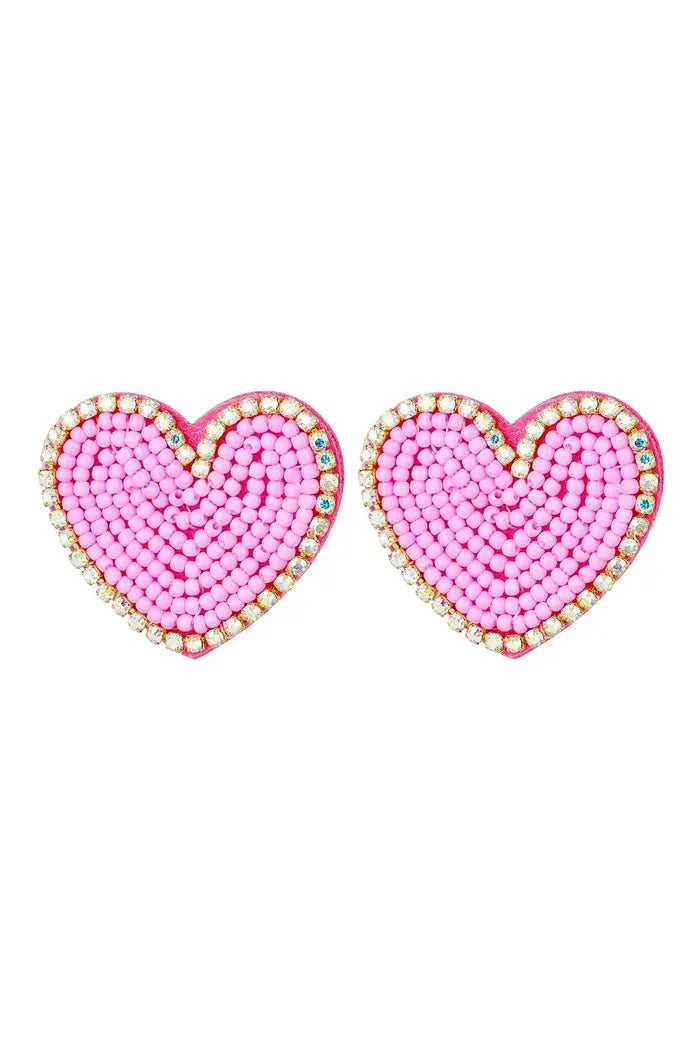 Beaded Heart Statement Earrings