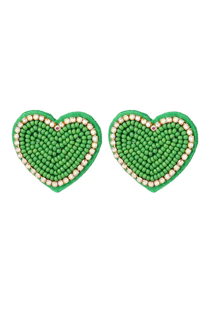 Beaded Heart Statement Earrings