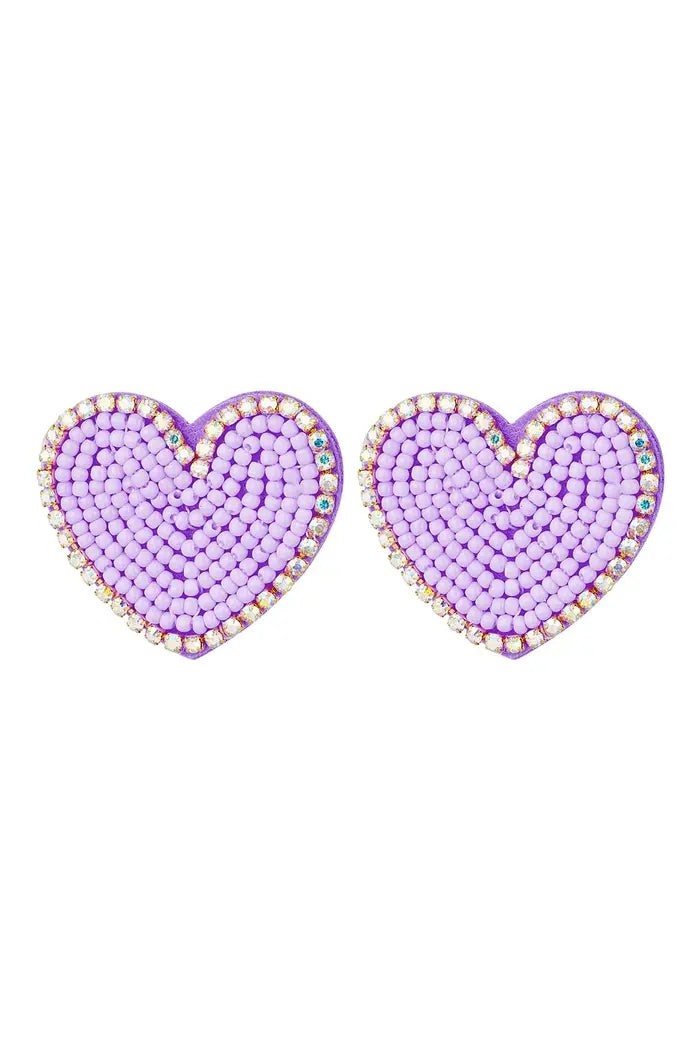 Beaded Heart Statement Earrings