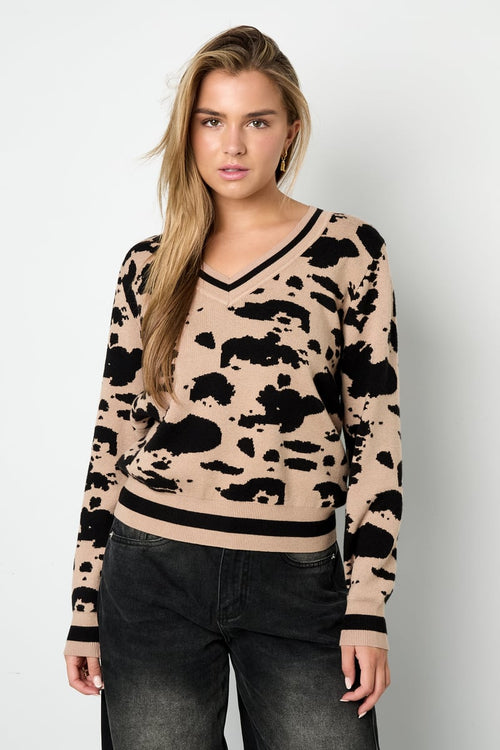 Lijm (menselijk katoen) Gebreide truien Luipaardprint Casual Herfst/Winterkleding