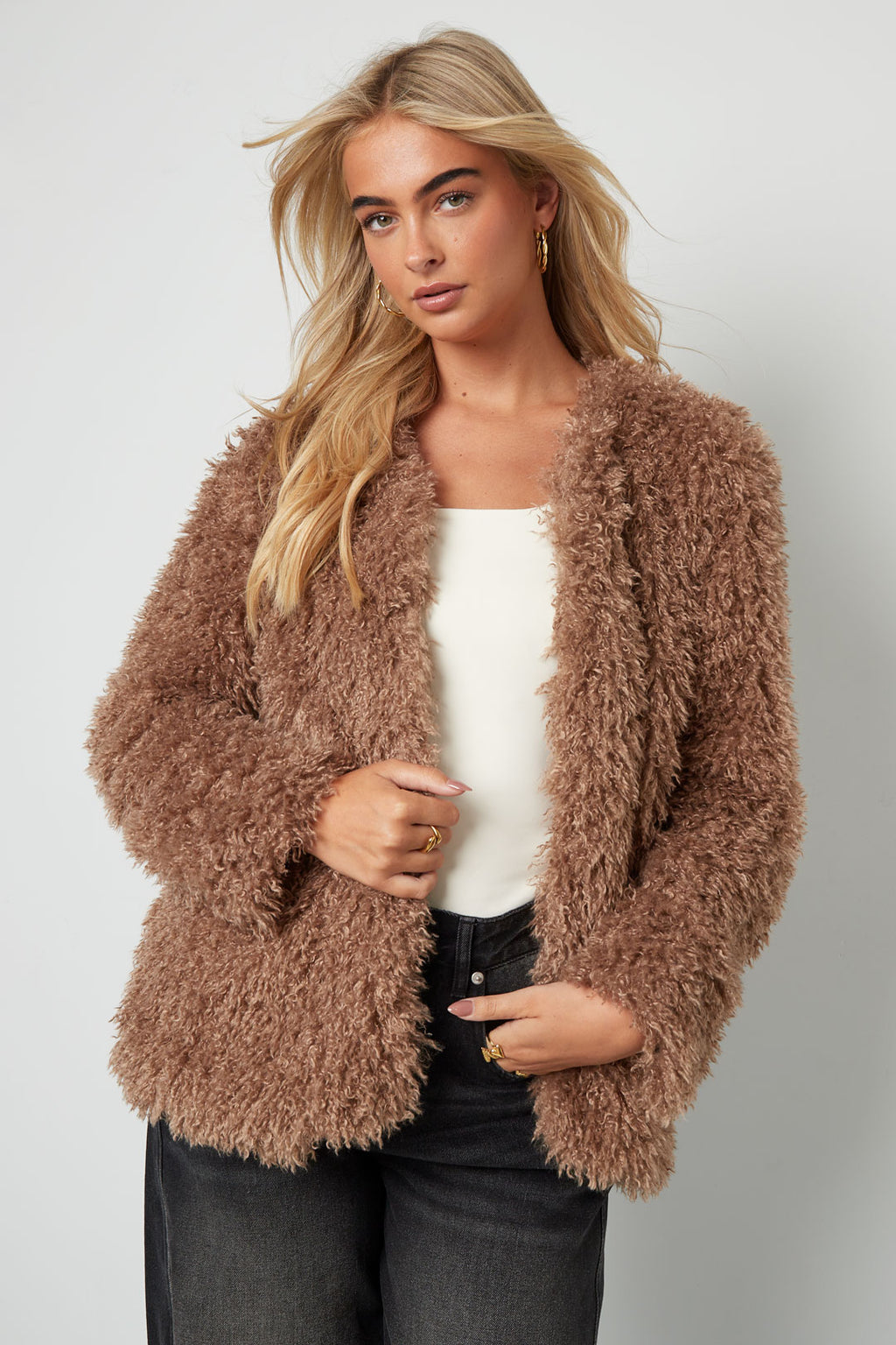 Vrouwen Herfst/Winter Geweven Polyestervezel Elegante Solide Kleur Jas