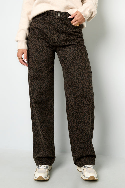 Noelle Straight Pants - Geweven Katoen Vrouwen Rechte Broek Luipaardprint Herfst/Winter