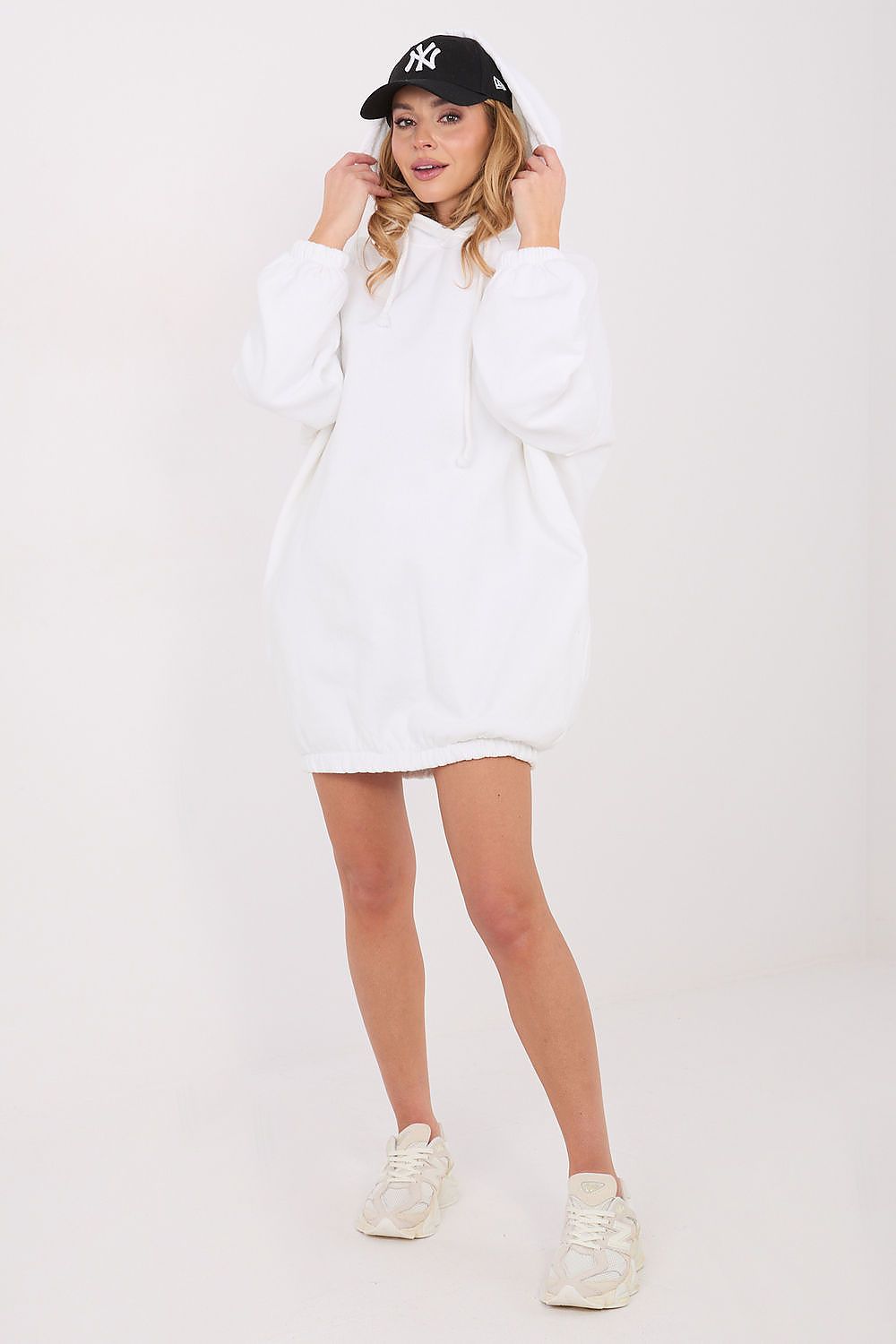 oversized white hoodie dress Asymmetrical White Maxi Hoodie Dress: Oversized Cotton Tunic with Pockets